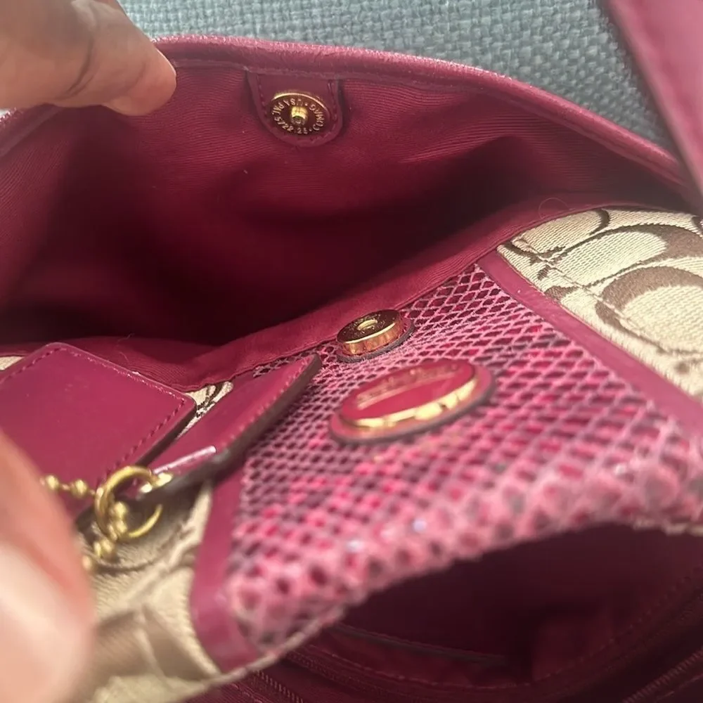 Coach Signature Python Raspberry Stripe Tote Bag - Picture 10 of 10